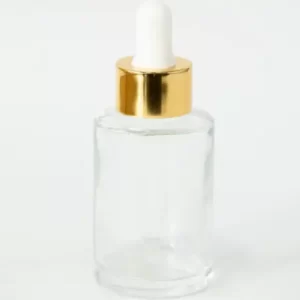 Gotero Blanco con Cuello Dorado 30 ml – Vidrio Natural