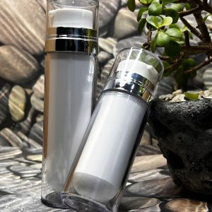 Envase Airless de 30 ml y 50 ml Blanco con Aro Plata